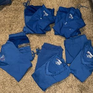 Set of 5 pants and 5 shirts royal blue greys anatomy scrubs